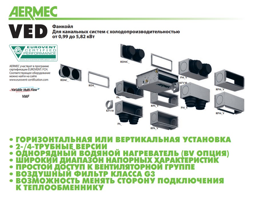 Канальный фанкойл до 16 кВт Aermec VED 630 Канальный фанкойл до 16 кВт Aermec VED 630
